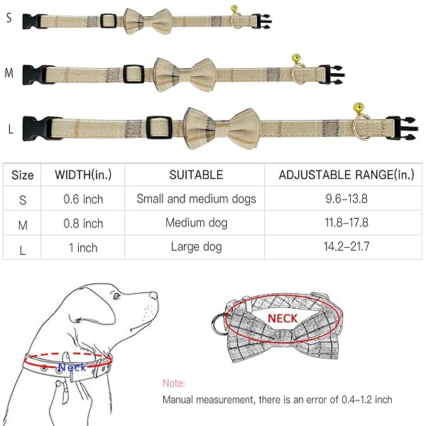 KUDES KUDES Adjustable Dog Collars with Bow Tie and Bells for Small Medium Large Pets Beige Brown 2 Pack Set - View 3 of 9