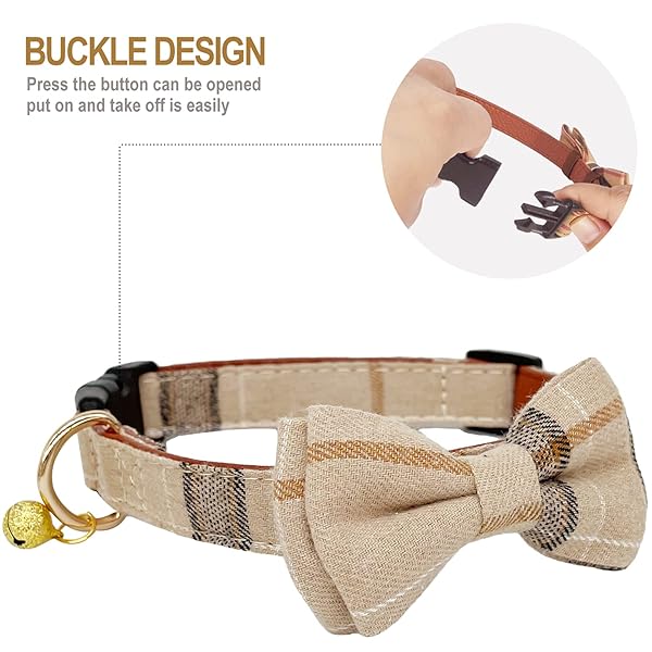 KUDES KUDES Adjustable Dog Collars with Bow Tie and Bells for Small Medium Large Pets Beige Brown 2 Pack Set - View 5 of 9