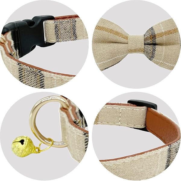 KUDES KUDES Adjustable Dog Collars with Bow Tie and Bells for Small Medium Large Pets Beige Brown 2 Pack Set - View 9 of 9