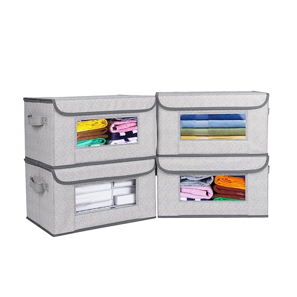 Univivi Univivi 4 Pack Fabric Storage Boxes Collapsible Bins with Lids and Handles Cube Organizer for Home Closet Bedroom Gray 14.4x10x8.3