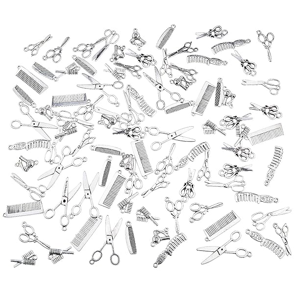 PH PandaHall 100pcs Hairdresser Charms 10 Styles for Necklace Bracelet Keychain Making Perfect for Father's Day Gifts