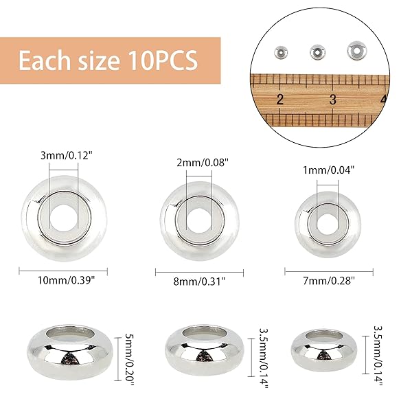 PH PandaHall PH PandaHall 304 Stainless Steel Slider Beads 30pcs Adjustable Metal Loose Beads for Bracelet Necklace Jewelry Making 7mm 8mm 10mm - View 3 of 10