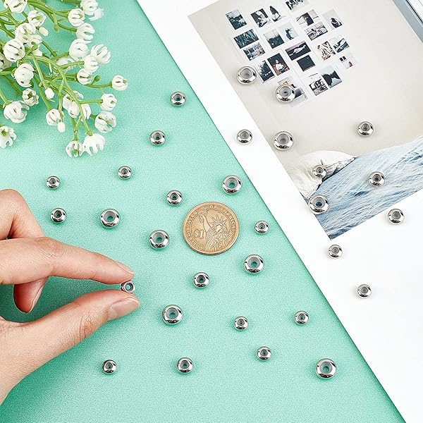 PH PandaHall PH PandaHall 304 Stainless Steel Slider Beads 30pcs Adjustable Metal Loose Beads for Bracelet Necklace Jewelry Making 7mm 8mm 10mm - View 4 of 10