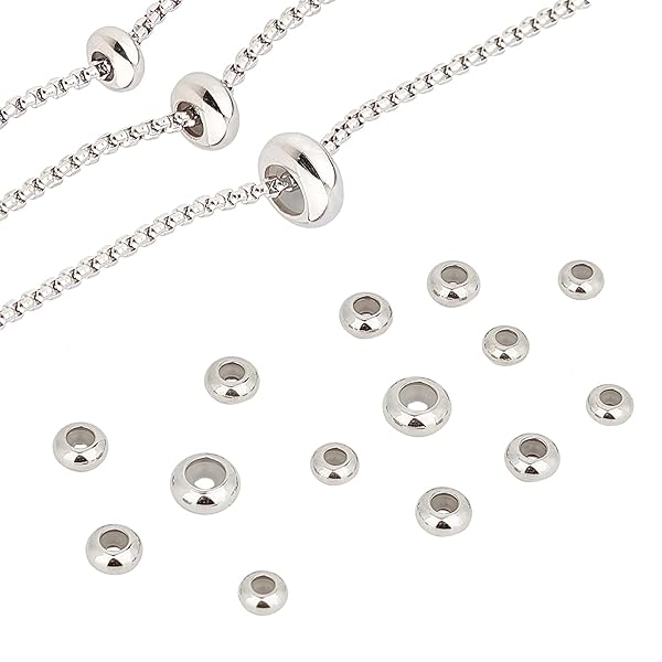 PH PandaHall PH PandaHall 304 Stainless Steel Slider Beads 30pcs Adjustable Metal Loose Beads for Bracelet Necklace Jewelry Making 7mm 8mm 10mm - View 5 of 10