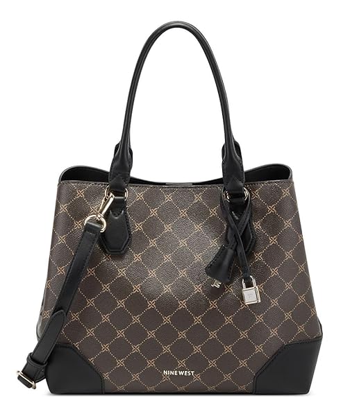 Nine West Shop NINE WEST Brooklyn Jet Set Carryall Satchel - Stylish Brown/Black Bag for Women