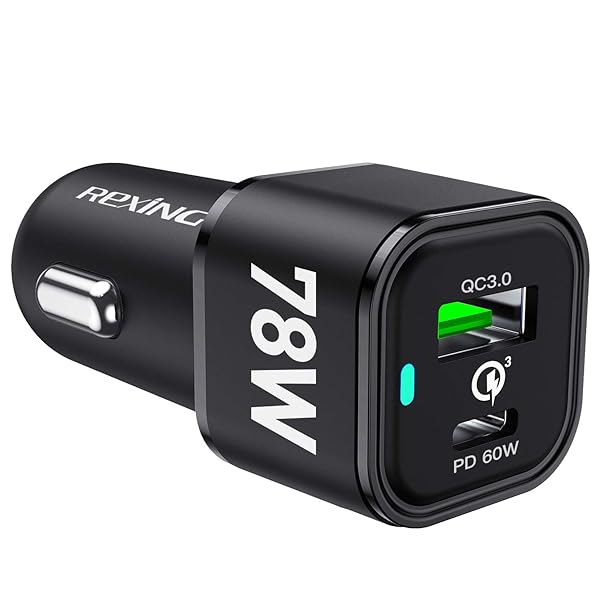 REXING REXING JETSPEED Black 78W PowerDrive USB Car Charger Dual Port QC3.0 PD3.0 Fast Charge for Dashcam Android iPhone iPad MacBook Windows - View 2 of 11