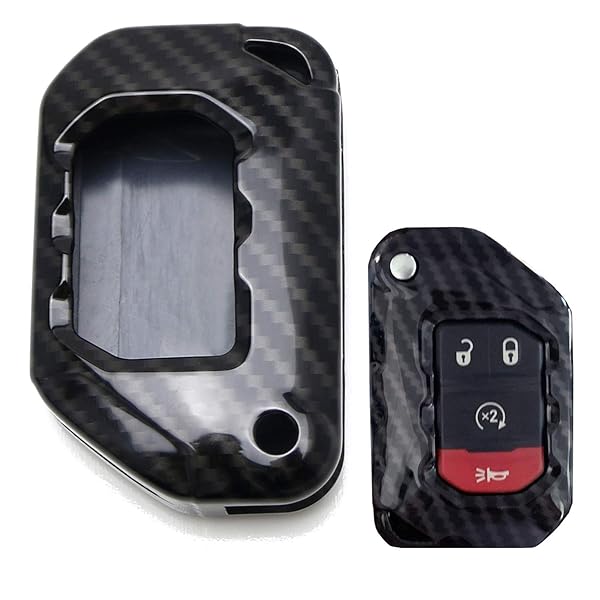 iJDMTOY iJDMTOY Glossy Black Carbon Fiber Key Fob Shell Cover for 2018 Jeep Wrangler JL and 2020 Gladiator Exact Fit