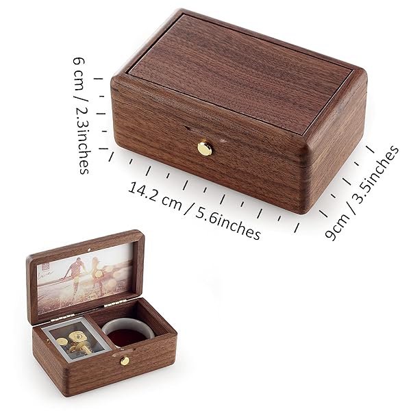 SOFTALK SOFTALK Vintage Jewelry Box Musical Boxs with Customizable Photos Case for Gifts Christmas Birthday and Valentine's Day(Simple Walnut Wood, Tune : Brahms Lullaby) - View 6 of 9
