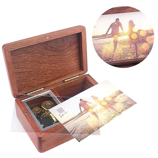SOFTALK SOFTALK Vintage Jewelry Box Musical Boxs with Customizable Photos Case for Gifts Christmas Birthday and Valentine's Day(Simple Walnut Wood, Tune : Brahms Lullaby) - View 8 of 9
