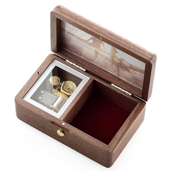 SOFTALK SOFTALK Vintage Jewelry Box Musical Boxs with Customizable Photos Case for Gifts Christmas Birthday and Valentine's Day(Simple Walnut Wood, Tune : Brahms Lullaby) - View 2 of 9
