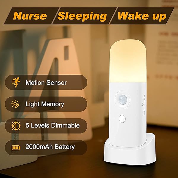 CREWEEL CREWEEL Motion Sensor Night Light Indoor Battery Operated Cordless Table Lamps 5 Stages Dimmable LED for Kids Bedroom Bathroom Hallway - View 4 of 11