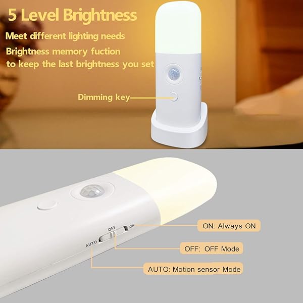 CREWEEL CREWEEL Motion Sensor Night Light Indoor Battery Operated Cordless Table Lamps 5 Stages Dimmable LED for Kids Bedroom Bathroom Hallway - View 7 of 11