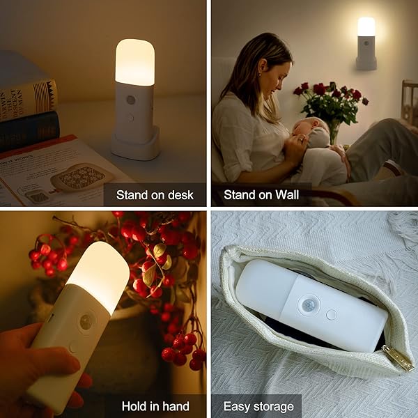 CREWEEL CREWEEL Motion Sensor Night Light Indoor Battery Operated Cordless Table Lamps 5 Stages Dimmable LED for Kids Bedroom Bathroom Hallway - View 9 of 11