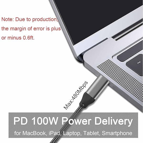 Grtoeud 20FT USB-C to USB-C Cable 100W 5A Extra Long Fast Charging Cord for iPhone 15 Pro Max Macbook Samsung Galaxy PS5 Xbox and More - View 4 of 7