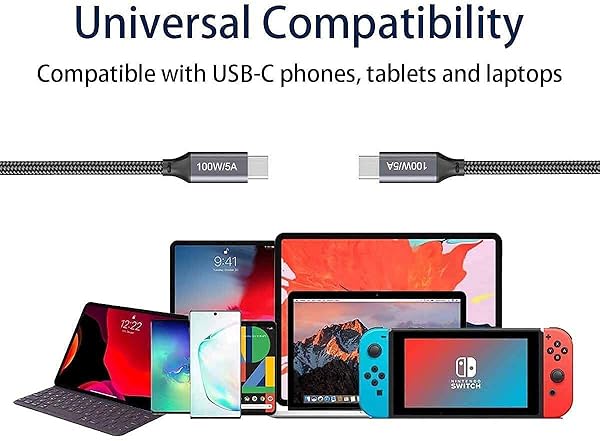 Grtoeud 20FT USB-C to USB-C Cable 100W 5A Extra Long Fast Charging Cord for iPhone 15 Pro Max Macbook Samsung Galaxy PS5 Xbox and More - View 7 of 7