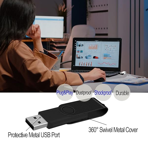 JBOS 4GB USB Flash Drive 10 Pack JBOS Swivel Memory Stick Thumb Drives USB2.0 for Data Storage Black Blue - View 4 of 7