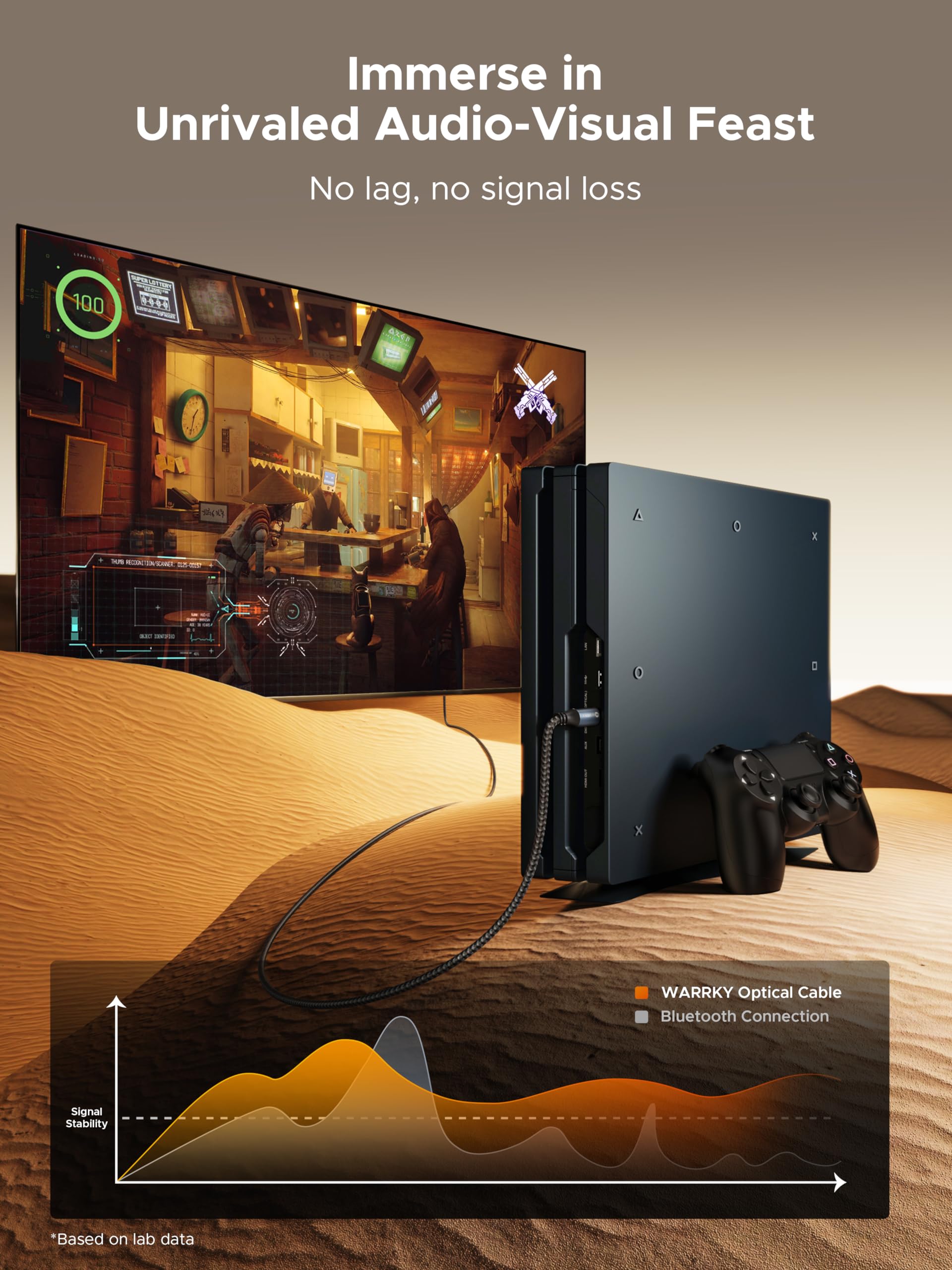 Warrky Warrky Optical Audio Cable, 6ft 1.8m Optical Cable for Soundbar [Nylon Braided, Slim Metal Case, Gold-Plated Plug], Fiber Optic Audio Cord Compatible - View 6 of 7