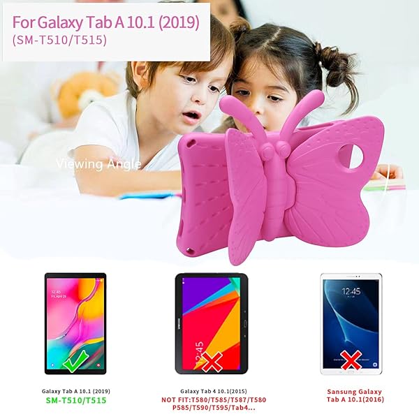 Simicoo Simicoo 3D Cute Butterfly Case for Samsung Galaxy Tab A 10.1 2019 SM-T510 T515 Kids Friendly Shockproof Heavy Duty Rose Color - View 3 of 8
