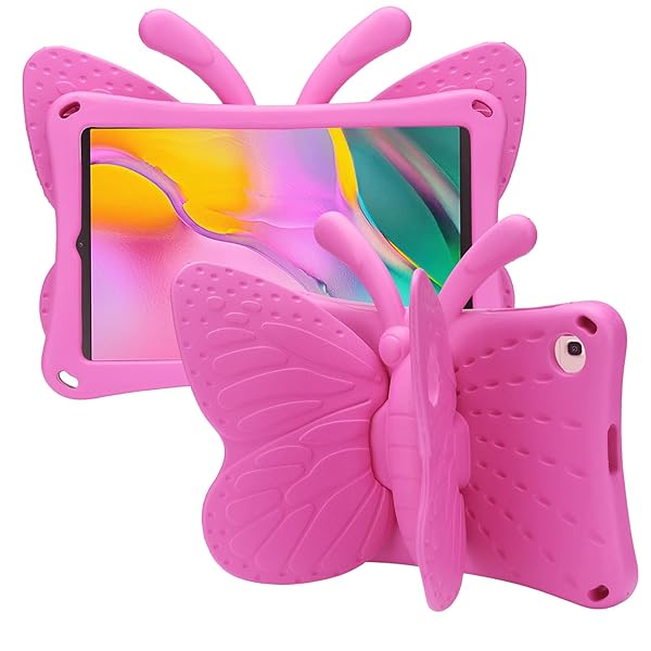 Simicoo 3D Cute Butterfly Case for Samsung Galaxy Tab A 10.1 2019 SM-T510 T515 Kids Friendly Shockproof Heavy Duty Rose Color
