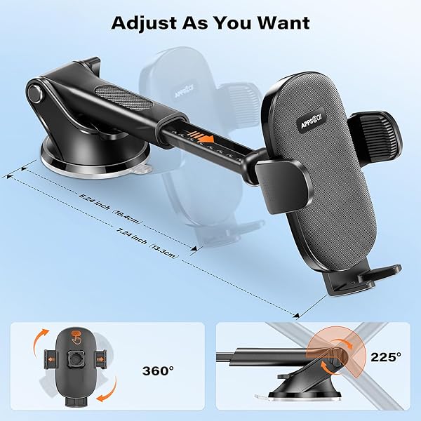 APPS2Car APPS2Car Suction Cup Phone Mount for Windshield Dashboard Air Vent Compatible with iPhone Samsung Thick Case Friendly - View 5 of 10