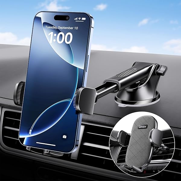 APPS2Car APPS2Car Suction Cup Phone Mount for Windshield Dashboard Air Vent Compatible with iPhone Samsung Thick Case Friendly - View 2 of 10