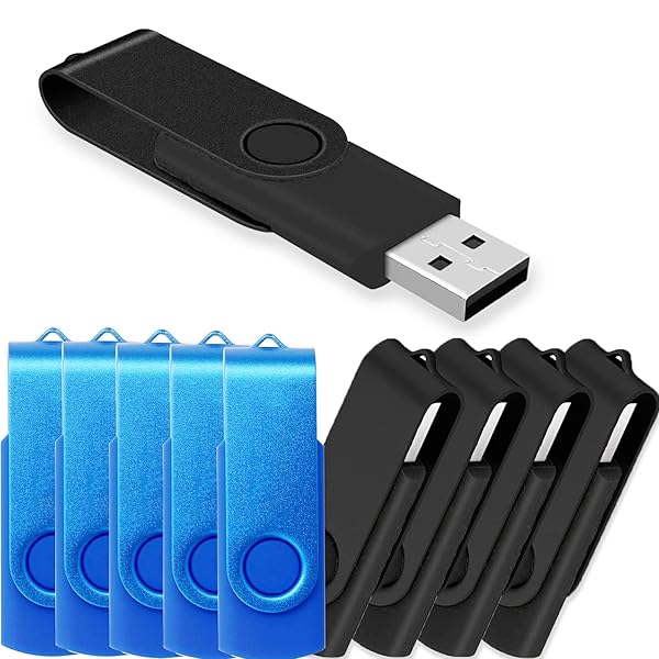 JBOS JBOS 2GB USB Flash Drive 10 Pack Swivel Thumb Drives USB2.0 Pen Drive for Data Storage Black and Blue