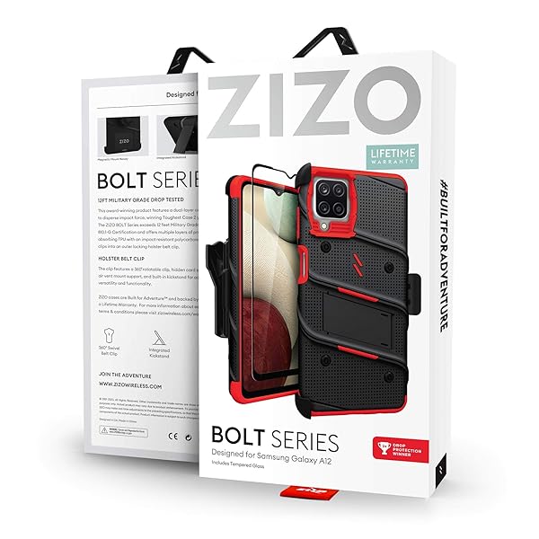 Zizo ZIZO BOLT Series Galaxy A12 Case in Black and Red for Ultimate Protection and Style - View 8 of 10