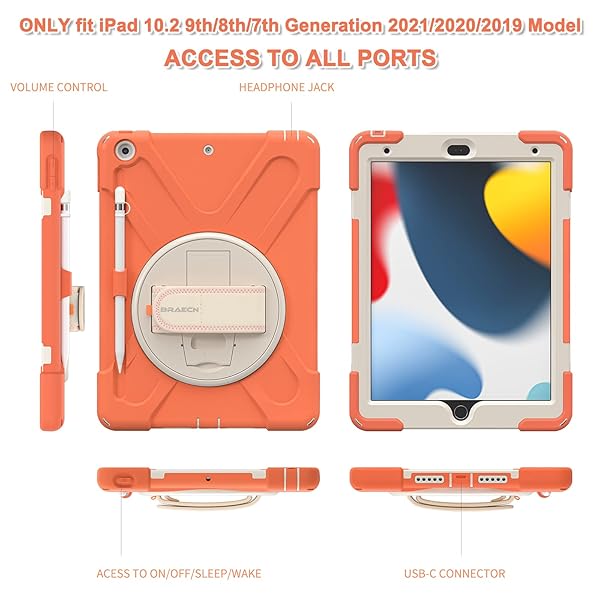BRAECN BRAECN Heavy Duty Case for iPad 9th 8th 7th Generation 10.2 Inch with Screen Protector Rotating Stand and Shockproof Design for Kids - View 7 of 7