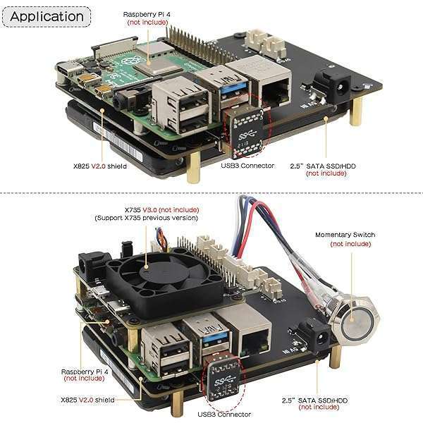 Geekworm Geekworm X825 V2.0 SATA Expansion Board for Raspberry Pi 4 - UASP Supported HDD/SSD Upgrade - View 4 of 8