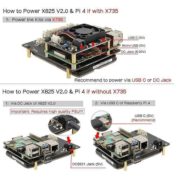 Geekworm Geekworm X825 V2.0 SATA Expansion Board for Raspberry Pi 4 - UASP Supported HDD/SSD Upgrade - View 5 of 8