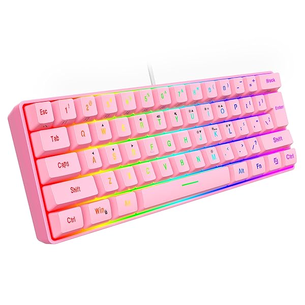 Snpurdiri Snpurdiri 60% Wired RGB Gaming Keyboard - Ultra-Compact, Waterproof Mini 61 Keys for PC/Mac Gamers & Typists (Pink) - View 4 of 8