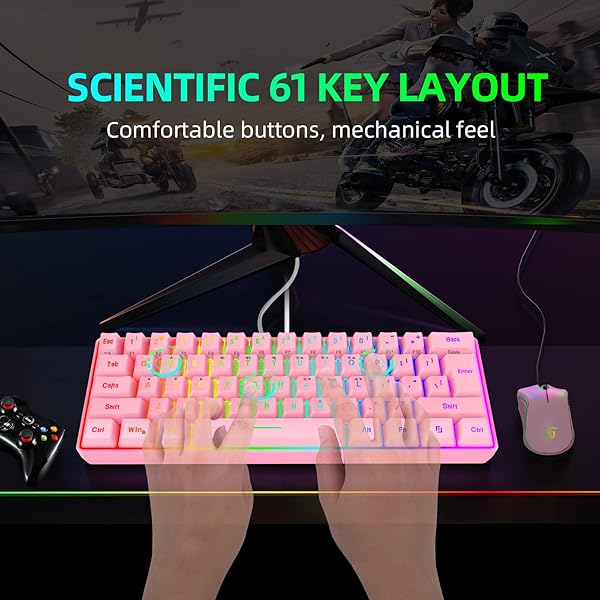 Snpurdiri Snpurdiri 60% Wired RGB Gaming Keyboard - Ultra-Compact, Waterproof Mini 61 Keys for PC/Mac Gamers & Typists (Pink) - View 5 of 8