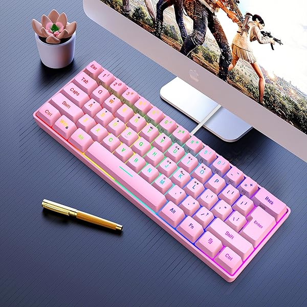 Snpurdiri Snpurdiri 60% Wired RGB Gaming Keyboard - Ultra-Compact, Waterproof Mini 61 Keys for PC/Mac Gamers & Typists (Pink) - View 8 of 8