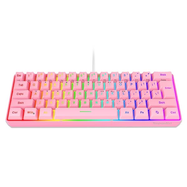 Snpurdiri Snpurdiri 60% Wired RGB Gaming Keyboard - Ultra-Compact, Waterproof Mini 61 Keys for PC/Mac Gamers & Typists (Pink) - View 3 of 8