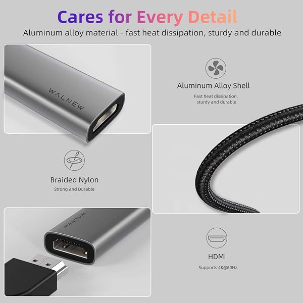 WALNEW WALNEW USB C to HDMI Adapter 4K 60Hz Thunderbolt 3 Compatible for MacBook Pro Air iPad Pro Pixelbook Dell XPS Samsung Galaxy Gray - View 8 of 8