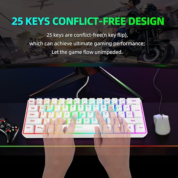 Snpurdiri Snpurdiri 60% Wired Gaming Keyboard - 61 Keys RGB Backlit, Mini Waterproof Design for PC Gamers (White) - View 5 of 8