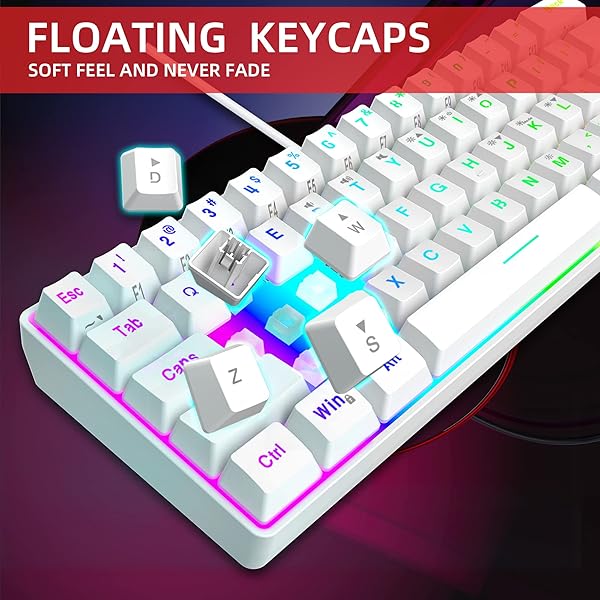 Snpurdiri Snpurdiri 60% Wired Gaming Keyboard - 61 Keys RGB Backlit, Mini Waterproof Design for PC Gamers (White) - View 6 of 8