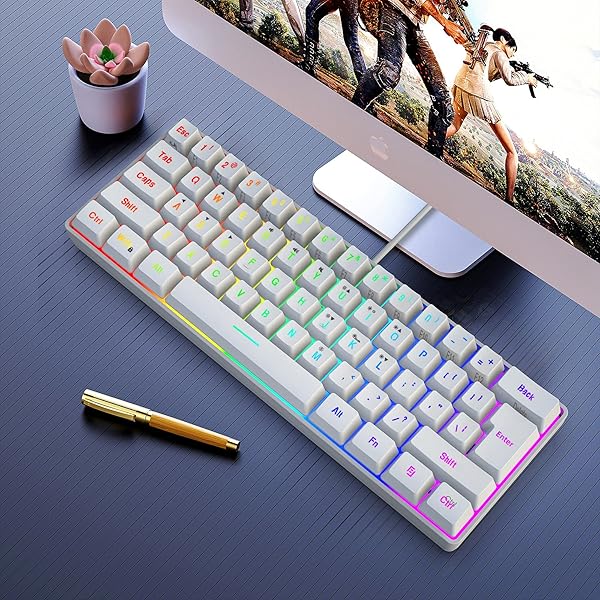 Snpurdiri Snpurdiri 60% Wired Gaming Keyboard - 61 Keys RGB Backlit, Mini Waterproof Design for PC Gamers (White) - View 8 of 8