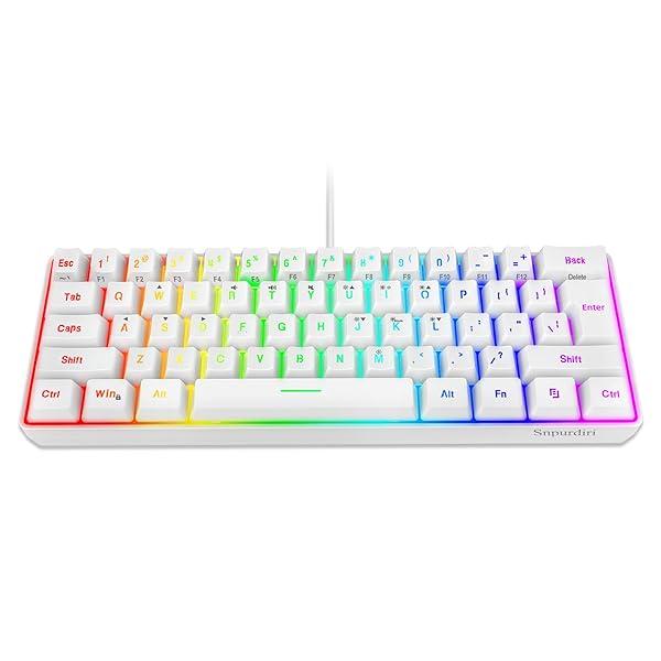 Snpurdiri Snpurdiri 60% Wired Gaming Keyboard - 61 Keys RGB Backlit, Mini Waterproof Design for PC Gamers (White)