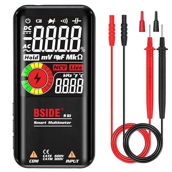 BSIDE BSIDE Digital Multimeter: 9999 Counts Auto-Ranging LCD Voltmeter for Voltage, Capacitance, Resistance & More with Flashlight