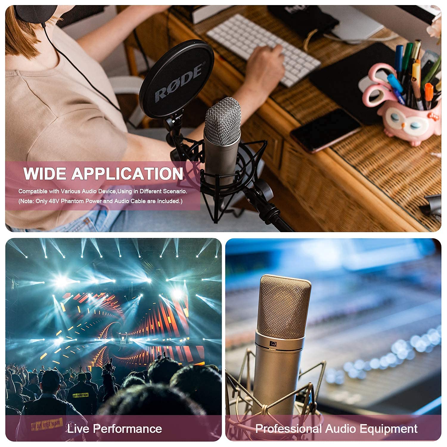 fotoconic Fotoconic 1-Channel 48V Phantom Power Supply with Adapter and XLR Microphone Cable for Condenser Microphone Music Recording Equipment - View 7 of 7