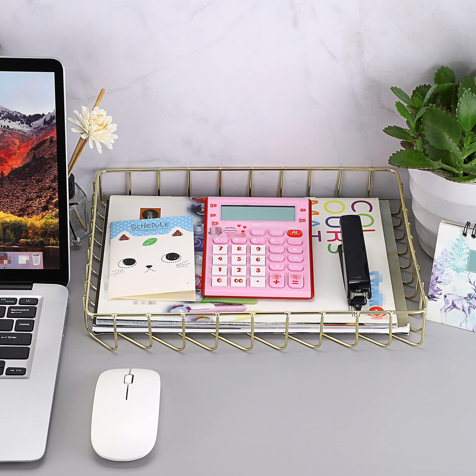 BTSKY Elegant A4 File Tray Organizer for Office and Home Storage Stylish Desk Document and Magazine Holder in Gold - View 2 of 7