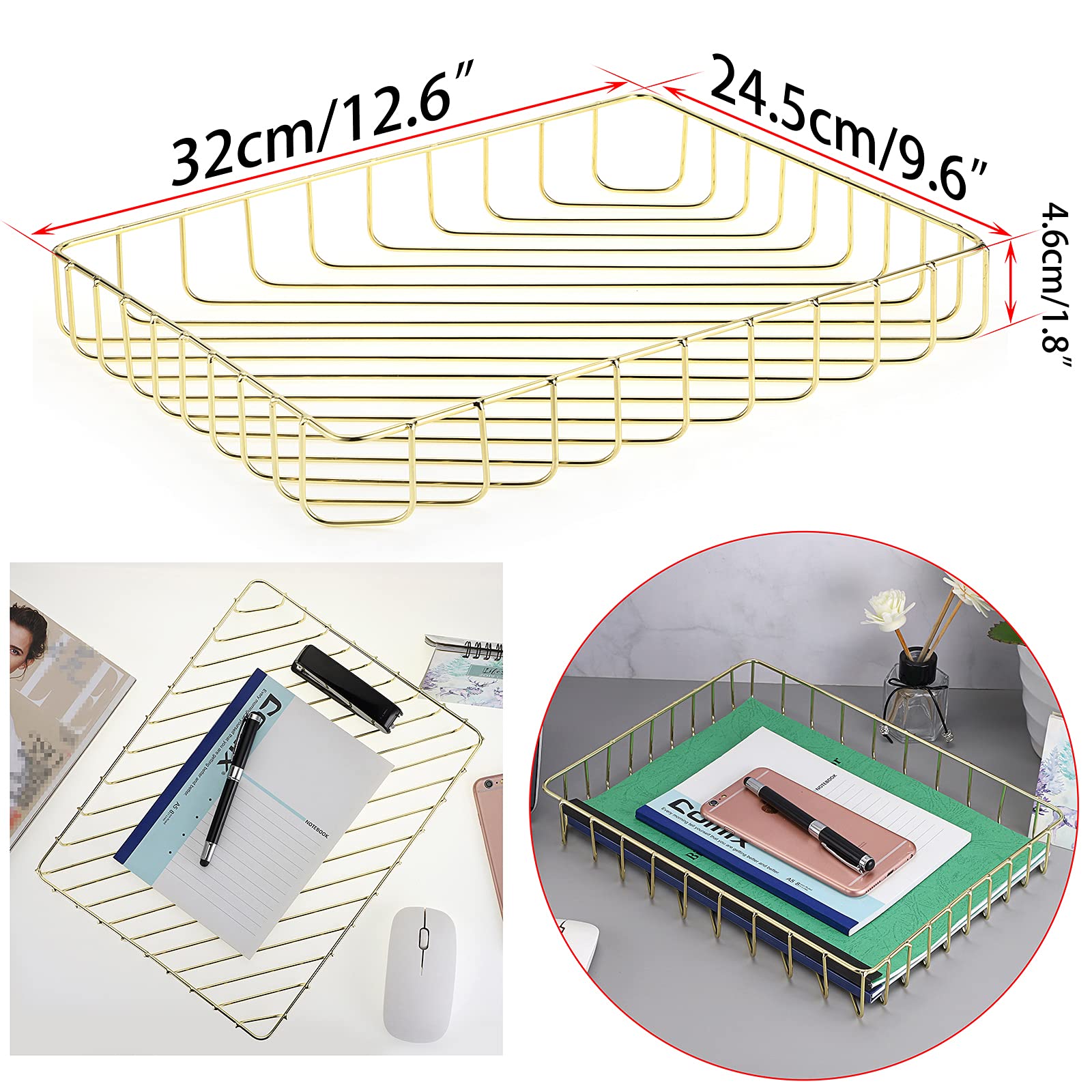 BTSKY Elegant A4 File Tray Organizer for Office and Home Storage Stylish Desk Document and Magazine Holder in Gold - View 6 of 7