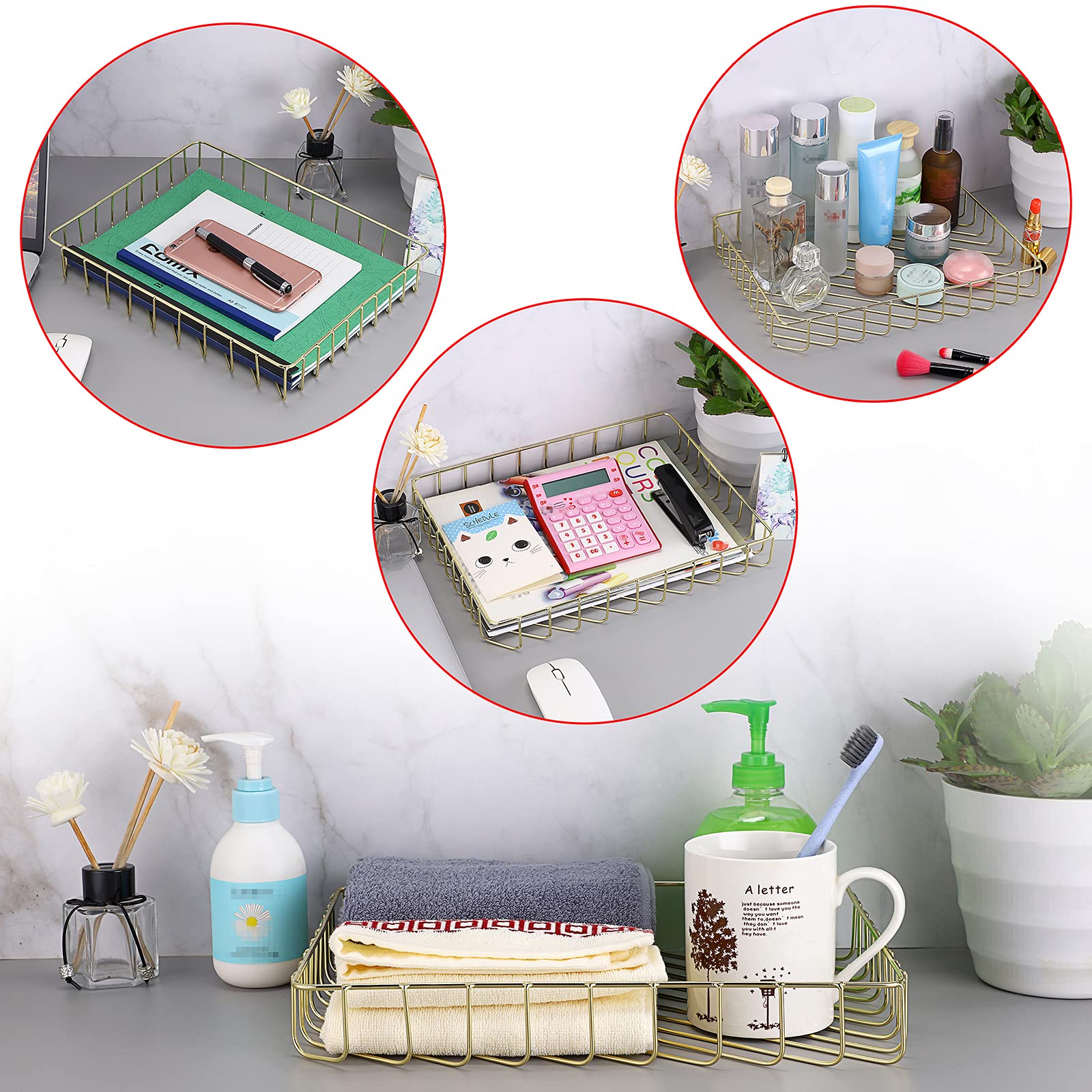 BTSKY Elegant A4 File Tray Organizer for Office and Home Storage Stylish Desk Document and Magazine Holder in Gold - View 7 of 7