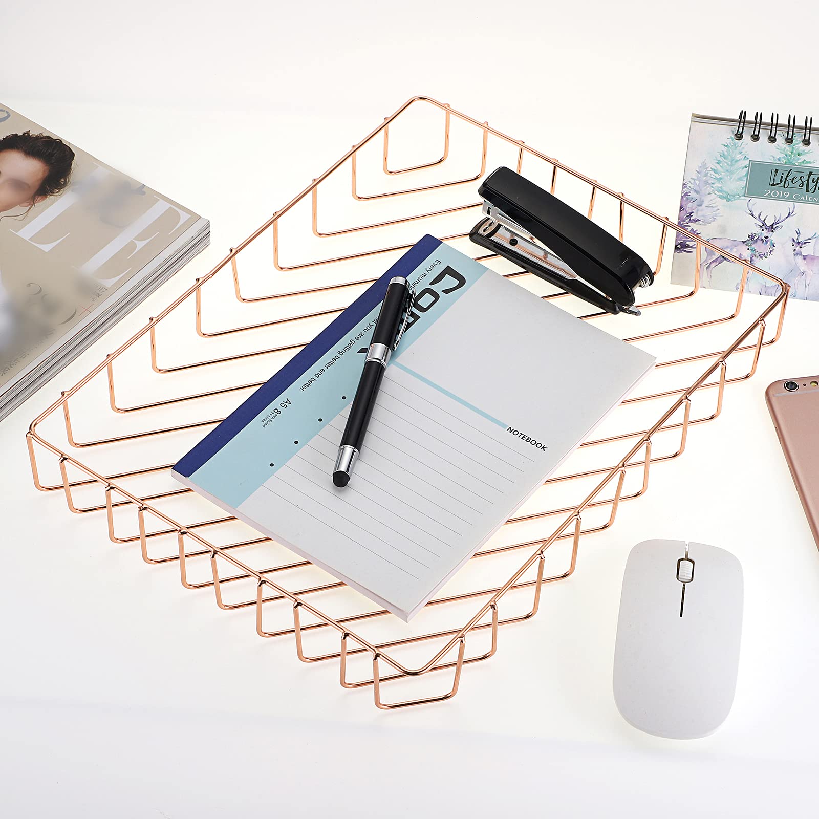 BTSKY Rose Gold A4 File Tray Organizer Elegant Desk Storage for Documents Magazines Office and Bathroom Use - View 4 of 7