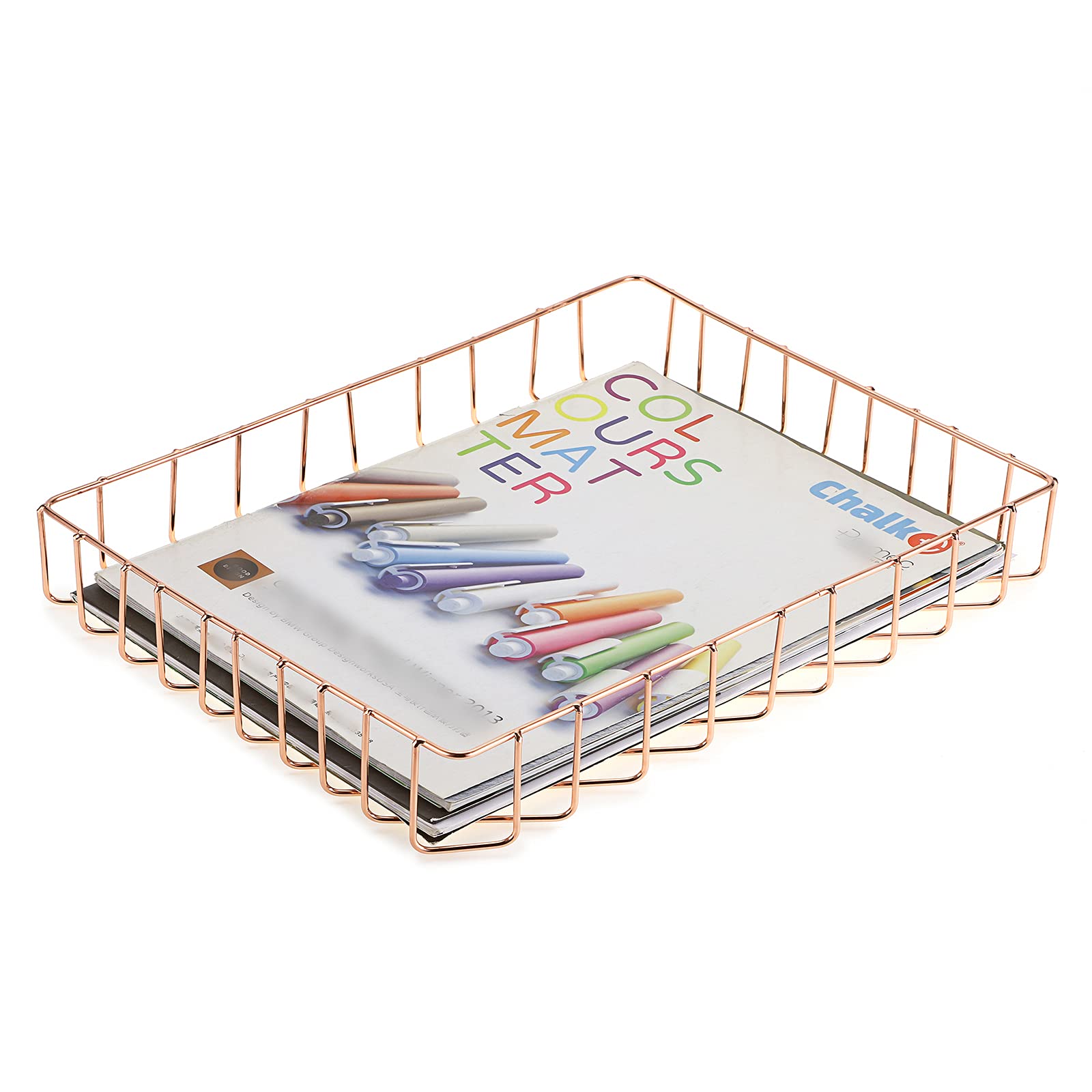 BTSKY Rose Gold A4 File Tray Organizer Elegant Desk Storage for Documents Magazines Office and Bathroom Use
