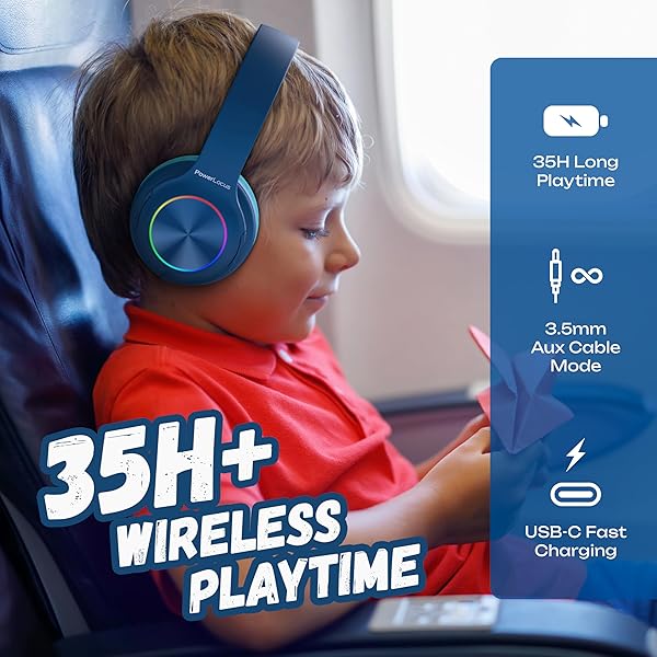 PowerLocus PowerLocus PLED Kids Bluetooth Headphones: Safe Volume, LED Lights & Hi-Fi Sound for Travel & Tablets - View 4 of 11
