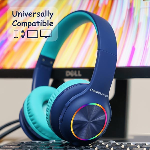 PowerLocus PowerLocus PLED Kids Bluetooth Headphones: Safe Volume, LED Lights & Hi-Fi Sound for Travel & Tablets - View 6 of 11