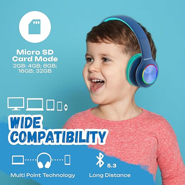 PowerLocus PowerLocus PLED Kids Bluetooth Headphones: Safe Volume, LED Lights & Hi-Fi Sound for Travel & Tablets - View 8 of 11