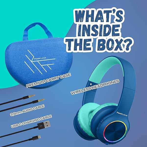 PowerLocus PowerLocus PLED Kids Bluetooth Headphones: Safe Volume, LED Lights & Hi-Fi Sound for Travel & Tablets - View 9 of 11